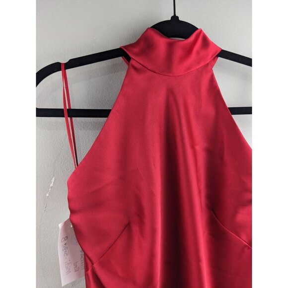 Amsale Storm Red Satin Midi Halter Dress Size 8 With Tie Back - Picture 7 of 9